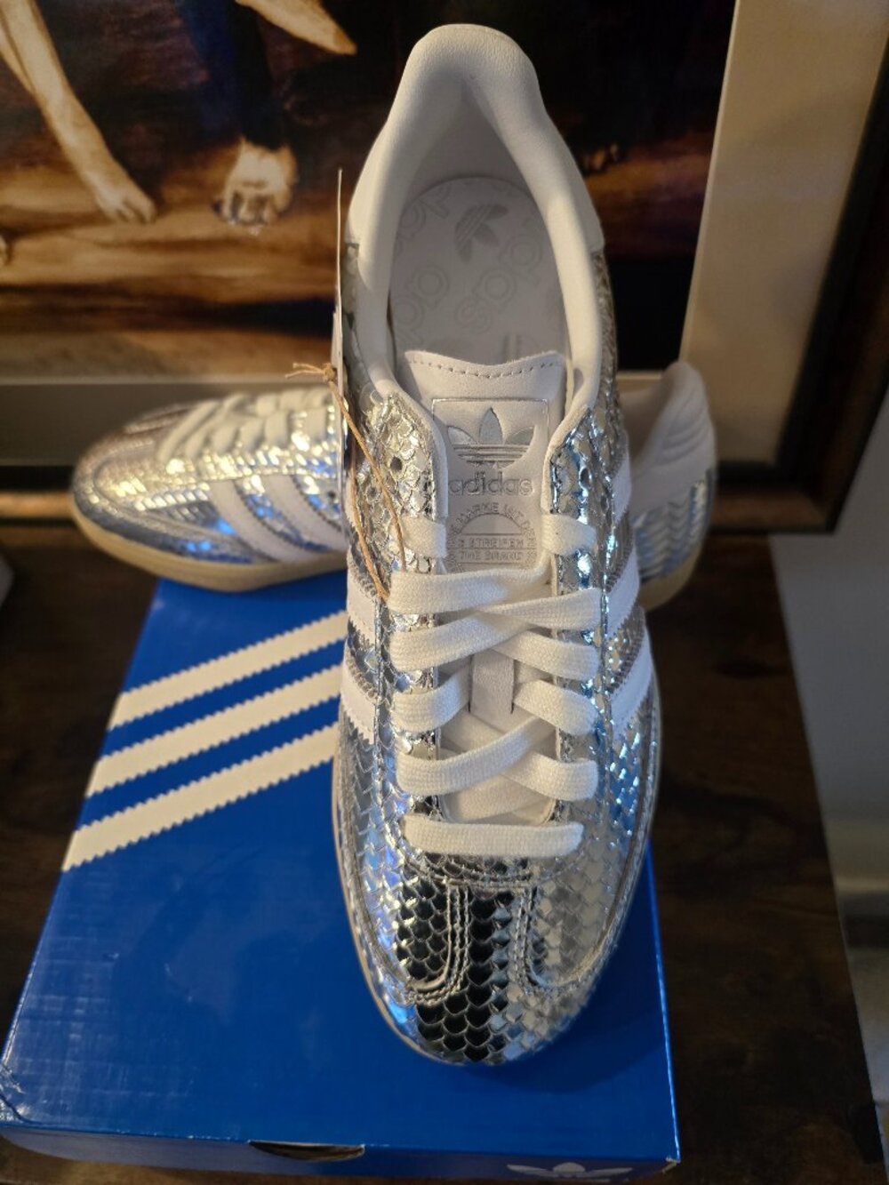 Adidas Originals Women's Silver "Metallic Snakeskin" Sambas IH9016 Shoes Sz 7.5